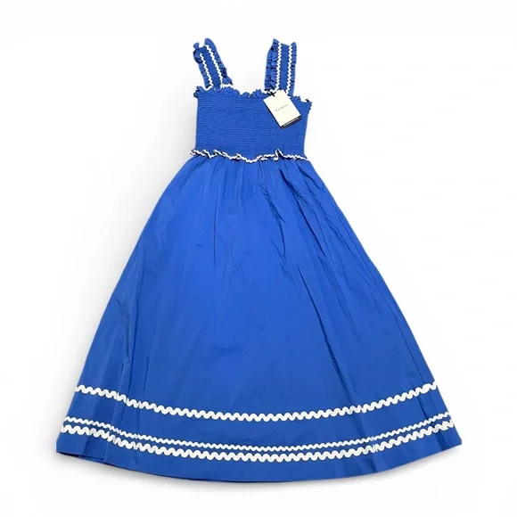 En Saison Smocked Sun Dress Blue XS New With Tags | Rickrack Trim Cotton Blend - Picture 5 of 8